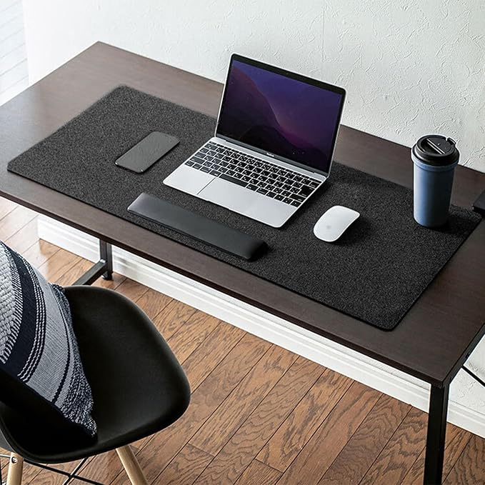 Non - slip Desk Mat Desk Blotter, Felt Desk Pad Protector, Office Desk Protector Keyboard Pad Large Mouse Pad Desk Writing Mat for Writing/Playing/Reading (90 * 40cm,Black) | Desk Pads Blotters - TrueDesk