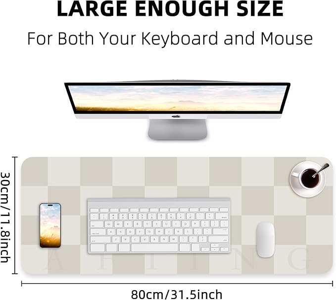 Non - Slip Desk mat, Leather Desk mat, Waterproof PU Leather Desk pad Protector, Large Mouse pad, Easy Clean Laptop Desk Writing Mat for Work/Home/Decor(31.5"x12", White Grey) | Mouse Pads - TrueDesk