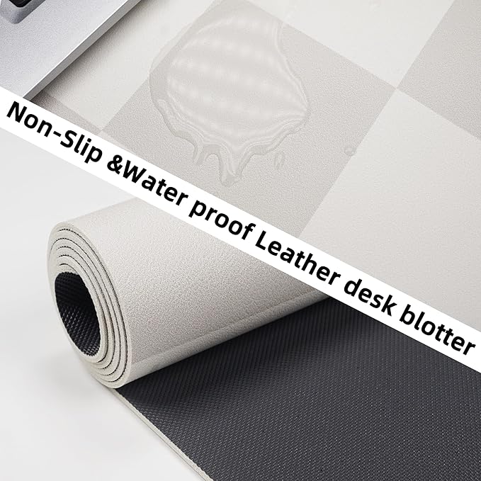 Non - Slip Desk mat, Leather Desk mat, Waterproof PU Leather Desk pad Protector, Large Mouse pad, Easy Clean Laptop Desk Writing Mat for Work/Home/Decor(31.5"x12", White Grey) | Mouse Pads - TrueDesk