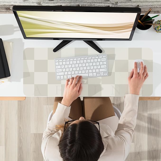 Non - Slip Desk mat, Leather Desk mat, Waterproof PU Leather Desk pad Protector, Large Mouse pad, Easy Clean Laptop Desk Writing Mat for Work/Home/Decor(31.5"x12", White Grey) | Mouse Pads - TrueDesk