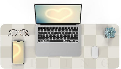 Non - Slip Desk mat, Leather Desk mat, Waterproof PU Leather Desk pad Protector, Large Mouse pad, Easy Clean Laptop Desk Writing Mat for Work/Home/Decor(31.5"x12", White Grey) | Mouse Pads - TrueDesk