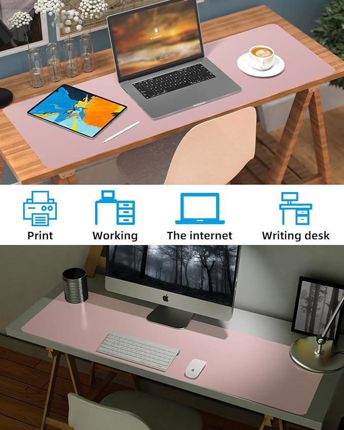 Non - Slip Desk mat,PU Leather Desk Pad Protector, Office Desk Mat, Large Mouse Pad,Desk Blotter, Laptop Desk Pad, Waterproof Desk Writing Pad for Office and Home (Rose Pink, 40" x 17") | Desk Pads Blotters - TrueDesk