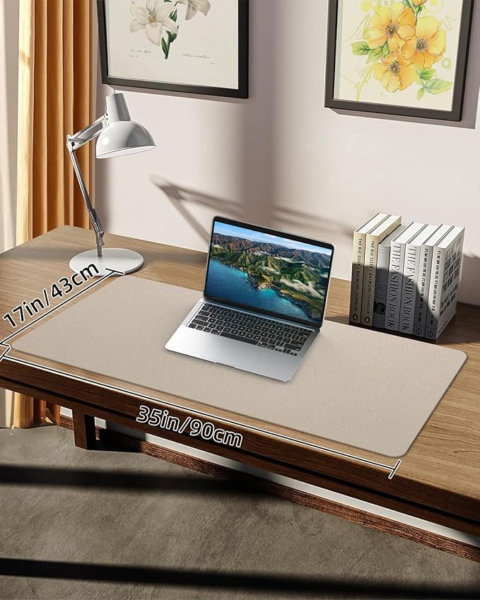 Non - Slip Desk mat,PULeather Desk Pad Protector, Office Desk Mat, Large Mouse Pad,Desk Blotter, Laptop Desk Pad, Waterproof Desk Writing Pad for Office and Home (Apricot, 35.4" x 17") | Desk Pads Blotters - TrueDesk
