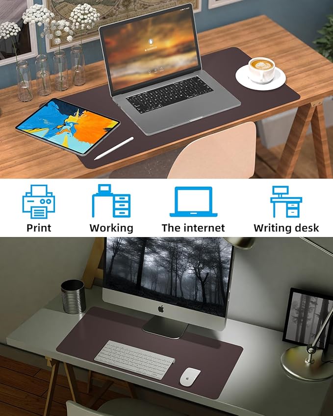 Non - Slip Desk mat,PULeather Desk Pad Protector, Office Desk Mat, Large Mouse Pad,Desk Blotter, Laptop Desk Pad, Waterproof Desk Writing Pad for Office and Home (Coffee, 35.4" x 17") | Desk Pads Blotters - TrueDesk