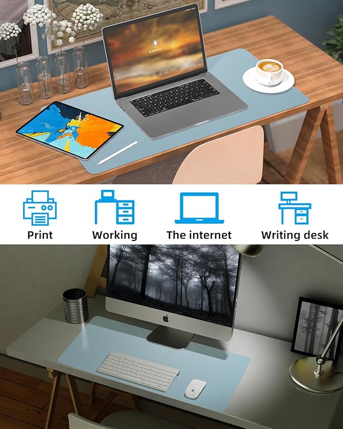 Non - Slip Desk mat,PULeather Desk Pad Protector, Office Desk Mat, Large Mouse Pad,Desk Blotter, Laptop Desk Pad, Waterproof Desk Writing Pad for Office and Home (Light Blue, 35.4" x 17") | Desk Pads Blotters - TrueDesk