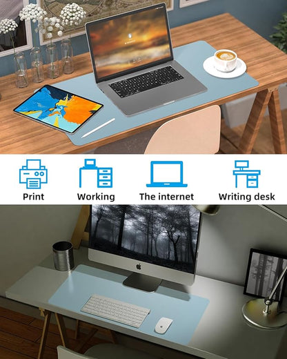 Non - Slip Desk mat,PULeather Desk Pad Protector, Office Desk Mat, Large Mouse Pad,Desk Blotter, Laptop Desk Pad, Waterproof Desk Writing Pad for Office and Home (Light Blue, 35.4" x 17") | Desk Pads Blotters - TrueDesk