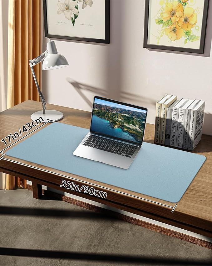 Non - Slip Desk mat,PULeather Desk Pad Protector, Office Desk Mat, Large Mouse Pad,Desk Blotter, Laptop Desk Pad, Waterproof Desk Writing Pad for Office and Home (Light Blue, 35.4" x 17") | Desk Pads Blotters - TrueDesk