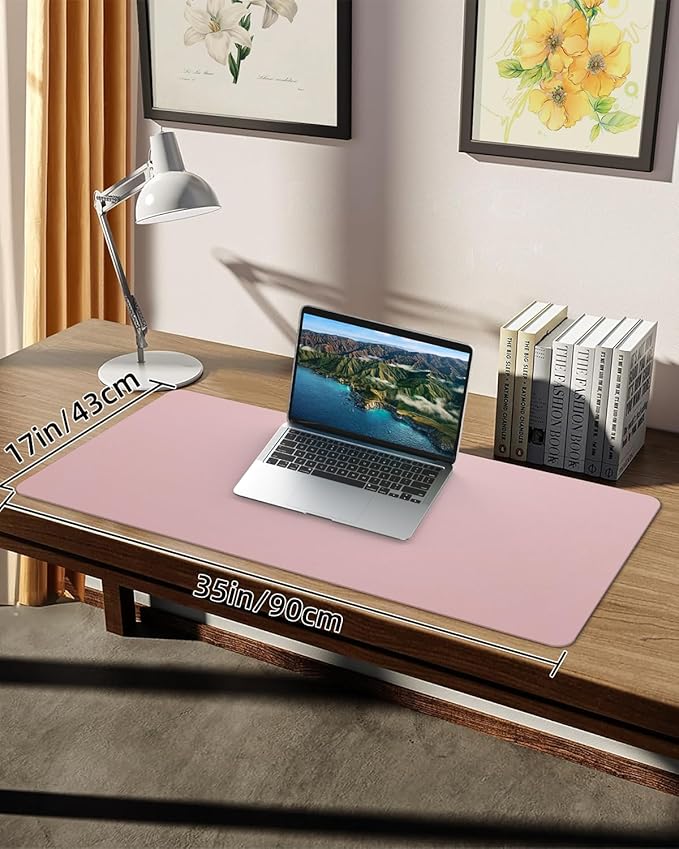 Non - Slip Desk mat,PULeather Desk Pad Protector, Office Desk Mat, Large Mouse Pad,Desk Blotter, Laptop Desk Pad, Waterproof Desk Writing Pad for Office and Home (Rose Pink, 35.4" x 17") | Desk Pads Blotters - TrueDesk