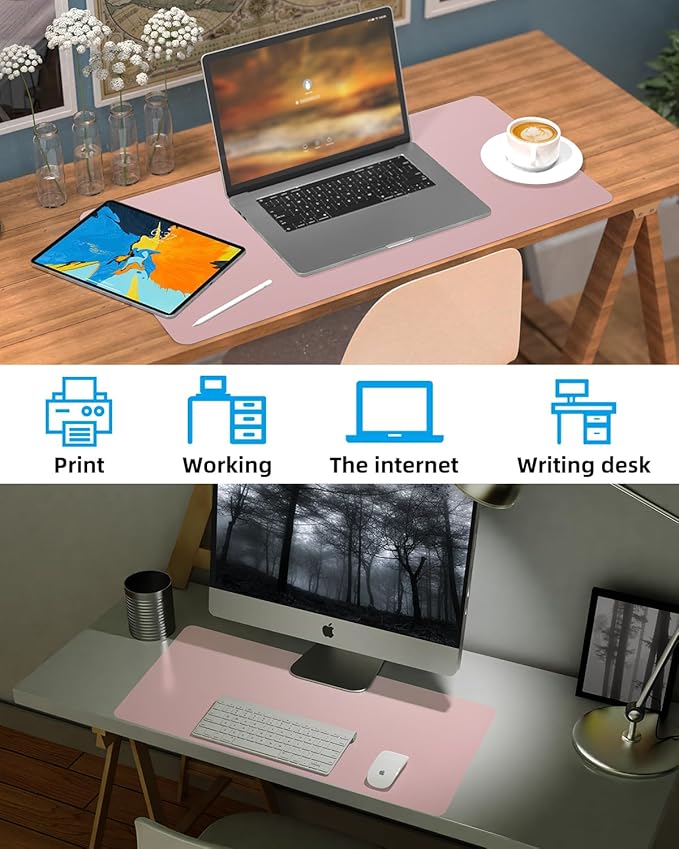 Non - Slip Desk mat,PULeather Desk Pad Protector, Office Desk Mat, Large Mouse Pad,Desk Blotter, Laptop Desk Pad, Waterproof Desk Writing Pad for Office and Home (Rose Pink, 35.4" x 17") | Desk Pads Blotters - TrueDesk