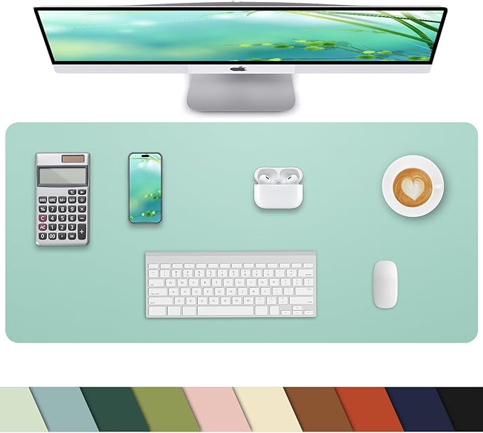 Non - Slip Desk mat,PULeather Desk Pad Protector, Office Desk Mat, Large Mouse Pad,Desk Blotter, Laptop Desk Pad, Waterproof Desk Writing Pad for Office and Home (Turquiose, 35.4" x 17") | Desk Pads Blotters - TrueDesk