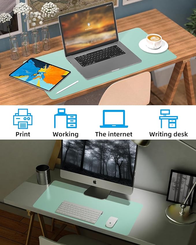 Non - Slip Desk mat,PULeather Desk Pad Protector, Office Desk Mat, Large Mouse Pad,Desk Blotter, Laptop Desk Pad, Waterproof Desk Writing Pad for Office and Home (Turquiose, 35.4" x 17") | Desk Pads Blotters - TrueDesk