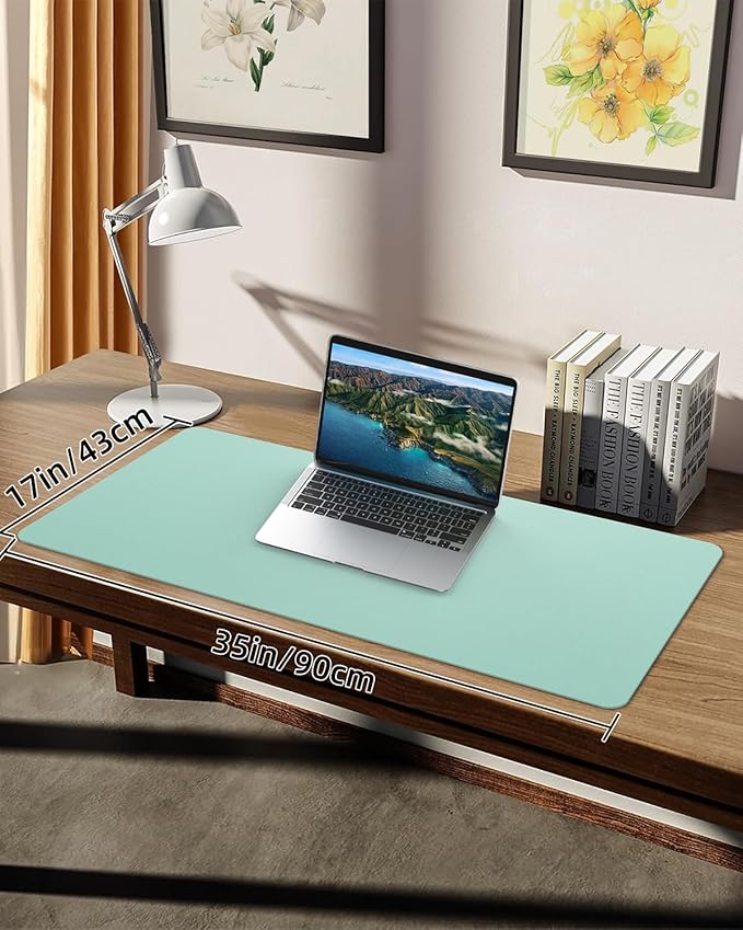 Non - Slip Desk mat,PULeather Desk Pad Protector, Office Desk Mat, Large Mouse Pad,Desk Blotter, Laptop Desk Pad, Waterproof Desk Writing Pad for Office and Home (Turquiose, 35.4" x 17") | Desk Pads Blotters - TrueDesk