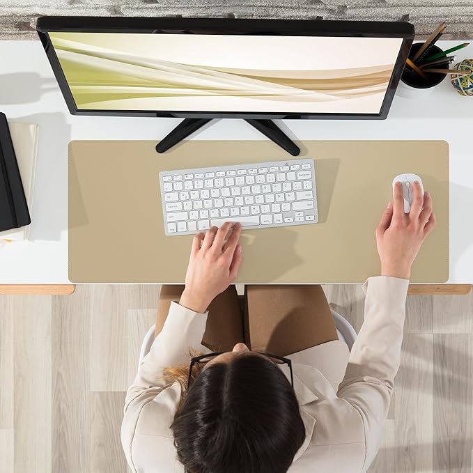 Non - Slip Desk Pad, Desk mat,Waterproof PU Leather Protector, Easy Clean Laptop Mat for Work/Home/Decor (Apricot, 31.5" x 12") | Mouse Pads - TrueDesk