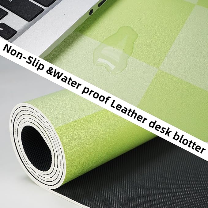 Non - Slip Desk Pad, Mouse Pad, Waterproof PU Leather Desk Protector, Large Desk Blotter, Easy Clean Laptop Desk Writing Mat for Work/Home/Decor(Green 31.5" x 12") | Desk Pads Blotters - TrueDesk