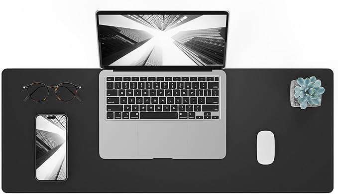 Non - Slip Desk Pad, Waterproof PU Leather Protector, Easy Clean Laptop Mat for Work/Home/Decor (Black 31.5" x 12") | Mouse Pads - TrueDesk