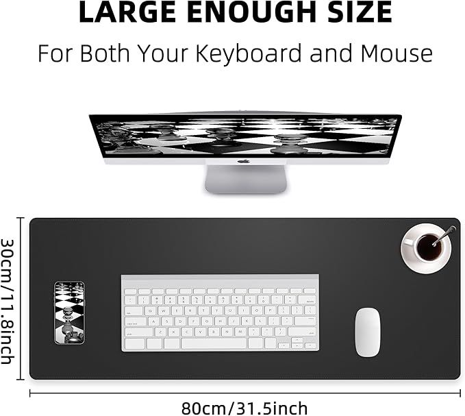 Non - Slip Desk Pad, Waterproof PU Leather Protector, Easy Clean Laptop Mat for Work/Home/Decor (Black 31.5" x 12") | Mouse Pads - TrueDesk