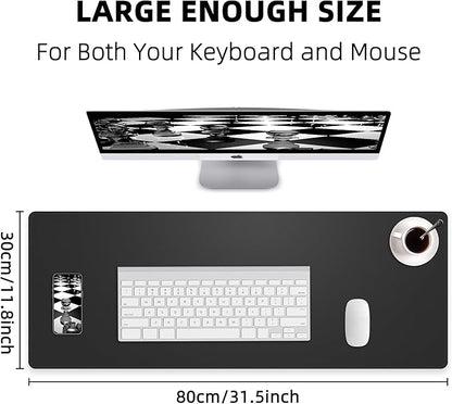 Non - Slip Desk Pad, Waterproof PU Leather Protector, Easy Clean Laptop Mat for Work/Home/Decor (Black 31.5" x 12") | Mouse Pads - TrueDesk