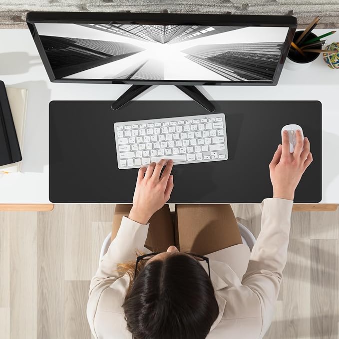 Non - Slip Desk Pad, Waterproof PU Leather Protector, Easy Clean Laptop Mat for Work/Home/Decor (Black 31.5" x 12") | Mouse Pads - TrueDesk