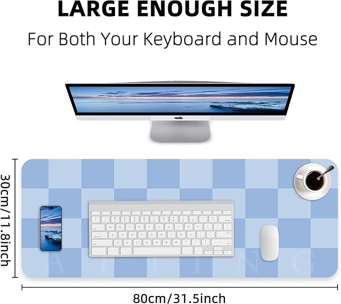 Non - Slip Desk Pad, Waterproof PU Leather Protector, Easy Clean Laptop Mat for Work/Home/Decor (Light Blue, 31.5" x 12" | Mouse Pads - TrueDesk
