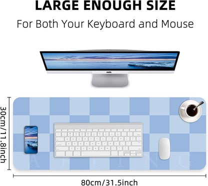 Non - Slip Desk Pad, Waterproof PU Leather Protector, Easy Clean Laptop Mat for Work/Home/Decor (Light Blue, 31.5" x 12" | Mouse Pads - TrueDesk