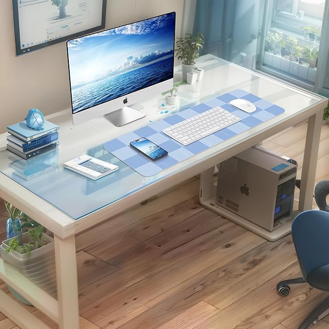 Non - Slip Desk Pad, Waterproof PU Leather Protector, Easy Clean Laptop Mat for Work/Home/Decor (Light Blue, 31.5" x 12" | Mouse Pads - TrueDesk