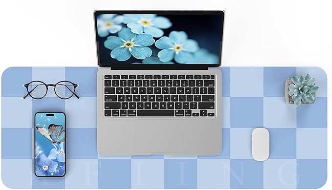 Non - Slip Desk Pad, Waterproof PU Leather Protector, Easy Clean Laptop Mat for Work/Home/Decor (Light Blue, 31.5" x 12" | Mouse Pads - TrueDesk