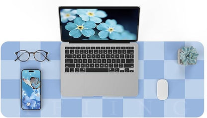Non - Slip Desk Pad, Waterproof PU Leather Protector, Easy Clean Laptop Mat for Work/Home/Decor (Light Blue, 31.5" x 12" | Mouse Pads - TrueDesk