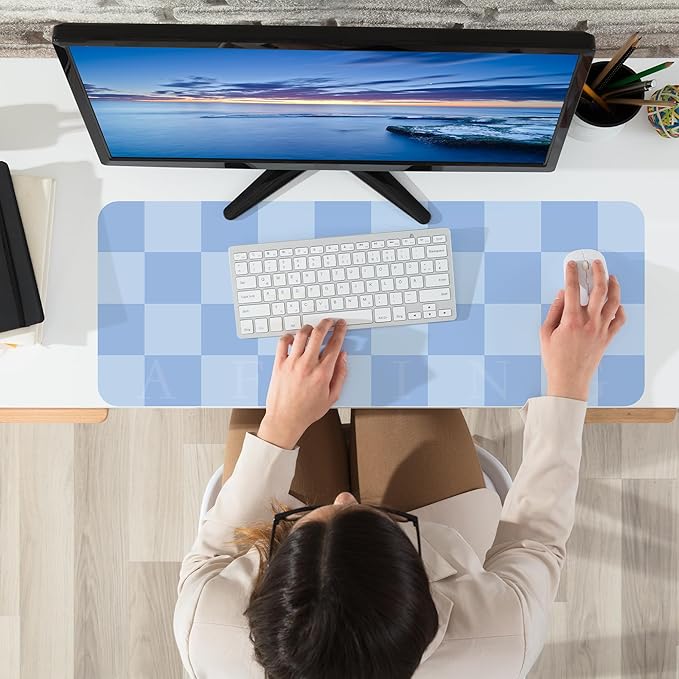 Non - Slip Desk Pad, Waterproof PU Leather Protector, Easy Clean Laptop Mat for Work/Home/Decor (Light Blue, 31.5" x 12" | Mouse Pads - TrueDesk