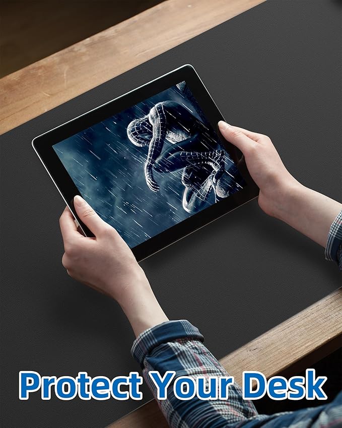 Non - Slip Desk Pad,Mouse Pad,Waterproof PU Leather Desk Protector,Ultra Thin Large Desk Blotter,Waterproof Keyboard mat for Office/Home/Decor(Black 23.6" x 13") | Desk Pads Blotters - TrueDesk
