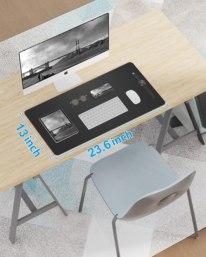 Non - Slip Desk Pad,Mouse Pad,Waterproof PU Leather Desk Protector,Ultra Thin Large Desk Blotter,Waterproof Keyboard mat for Office/Home/Decor(Black 23.6" x 13") | Desk Pads Blotters - TrueDesk