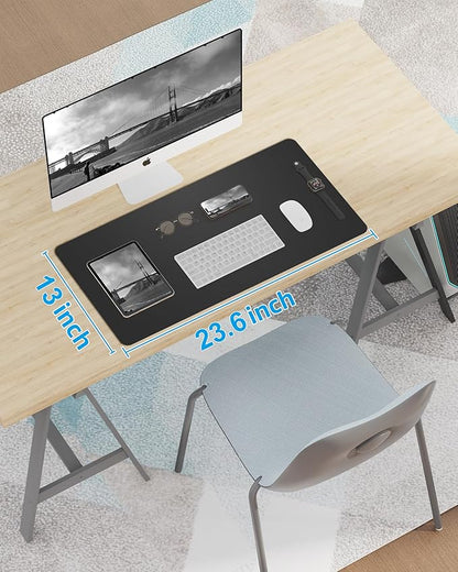 Non - Slip Desk Pad,Mouse Pad,Waterproof PU Leather Desk Protector,Ultra Thin Large Desk Blotter,Waterproof Keyboard mat for Office/Home/Decor(Black 23.6" x 13") | Desk Pads Blotters - TrueDesk