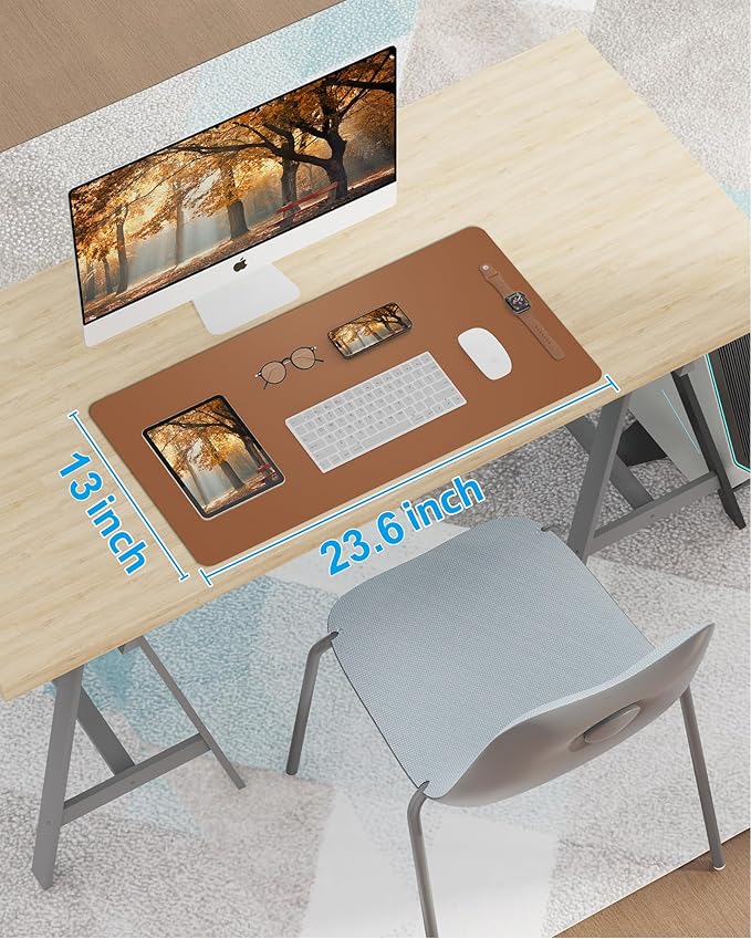 Non - Slip Desk Pad,Mouse Pad,Waterproof PU Leather Desk Protector,Ultra Thin Large Desk Blotter,Waterproof Keyboard mat for Office/Home/Decor(Brown 23.6" x 13") | Desk Pads Blotters - TrueDesk