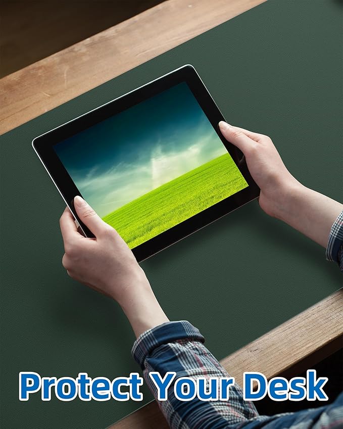 Non - Slip Desk Pad,Mouse Pad,Waterproof PU Leather Desk Protector,Ultra Thin Large Desk Blotter,Waterproof Keyboard mat for Office/Home/Decor(Dark Green 23.6" x 13") | Desk Pads Blotters - TrueDesk