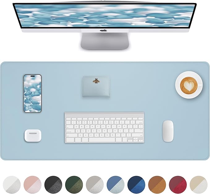 Non - Slip Desk Pad,Mouse Pad,Waterproof PVC Leather Desk Table Protector,Non - Slip PU Leather Desk Blotter, Easy Clean Laptop Desk Writing Mat for Office Work/Home/Decor(Light Blue, 24" x 13.7") | Desk Pads Blotters - TrueDesk