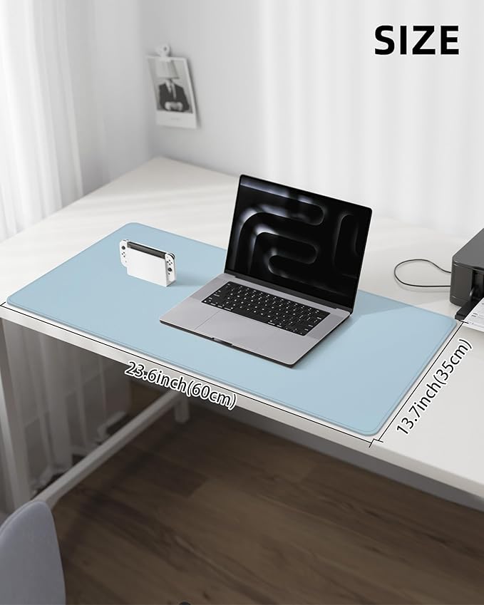 Non - Slip Desk Pad,Mouse Pad,Waterproof PVC Leather Desk Table Protector,Non - Slip PU Leather Desk Blotter, Easy Clean Laptop Desk Writing Mat for Office Work/Home/Decor(Light Blue, 24" x 13.7") | Desk Pads Blotters - TrueDesk