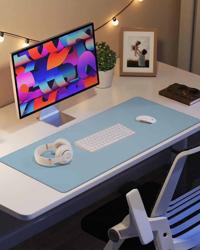 Non - Slip Desk Pad,Mouse Pad,Waterproof PVC Leather Desk Table Protector,Non - Slip PU Leather Desk Blotter, Easy Clean Laptop Desk Writing Mat for Office Work/Home/Decor(Light Blue, 24" x 13.7") | Desk Pads Blotters - TrueDesk