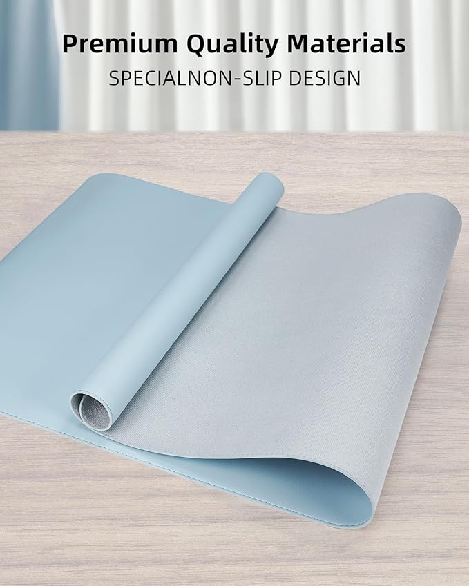 Non - Slip Desk Pad,Mouse Pad,Waterproof PVC Leather Desk Table Protector,Non - Slip PU Leather Desk Blotter, Easy Clean Laptop Desk Writing Mat for Office Work/Home/Decor(Light Blue, 24" x 13.7") | Desk Pads Blotters - TrueDesk