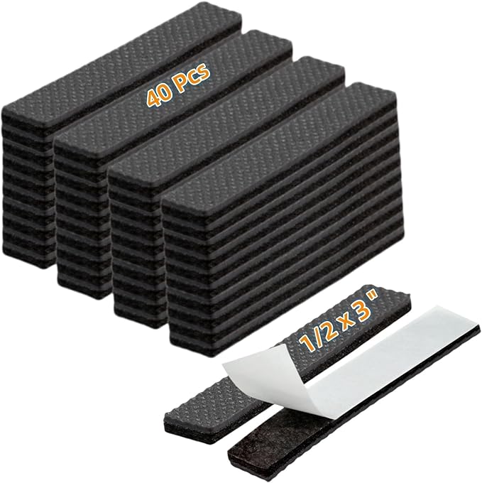 Non Slip Furniture Pads 1/2" x 3" Rubber Strips Self Adhesive Furniture Grippers Chair Leg Pads Rubber Chair Feet Anti Scratches Non Skid Furniture Pad Floor Protectors, 40 Pcs Rectangle | Furniture Pads - TrueDesk