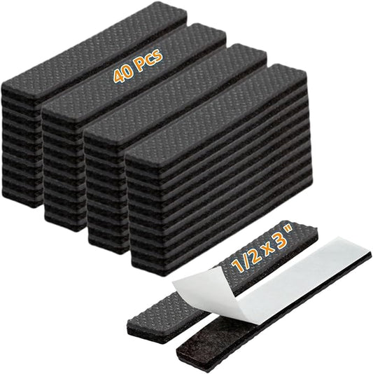 Non Slip Furniture Pads 1/2" x 3" Rubber Strips Self Adhesive Furniture Grippers Chair Leg Pads Rubber Chair Feet Anti Scratches Non Skid Furniture Pad Floor Protectors, 40 Pcs Rectangle | Furniture Pads - TrueDesk