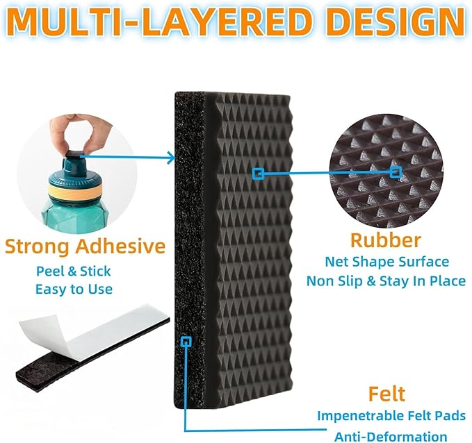 Non Slip Furniture Pads 1/2" x 3" Rubber Strips Self Adhesive Furniture Grippers Chair Leg Pads Rubber Chair Feet Anti Scratches Non Skid Furniture Pad Floor Protectors, 40 Pcs Rectangle | Furniture Pads - TrueDesk