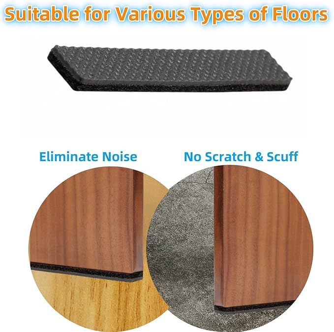 Non Slip Furniture Pads 1/2" x 3" Rubber Strips Self Adhesive Furniture Grippers Chair Leg Pads Rubber Chair Feet Anti Scratches Non Skid Furniture Pad Floor Protectors, 40 Pcs Rectangle | Furniture Pads - TrueDesk