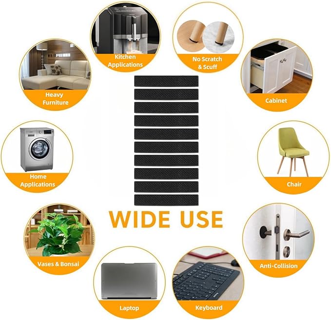 Non Slip Furniture Pads 1/2" x 3" Rubber Strips Self Adhesive Furniture Grippers Chair Leg Pads Rubber Chair Feet Anti Scratches Non Skid Furniture Pad Floor Protectors, 40 Pcs Rectangle | Furniture Pads - TrueDesk