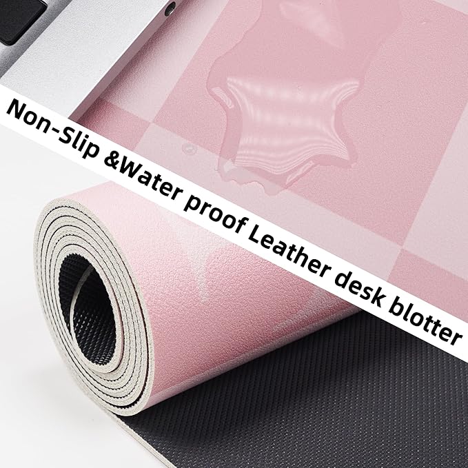 Non - Slip Pink Desk Mat, Waterproof PU Leather Protector, Large Blotter, Easy Clean Laptop Writing Mat for Work/Home/Decor (Pink 31.5" x 12") | Mouse Pads - TrueDesk