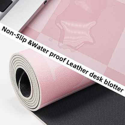 Non - Slip Pink Desk Mat, Waterproof PU Leather Protector, Large Blotter, Easy Clean Laptop Writing Mat for Work/Home/Decor (Pink 31.5" x 12") | Mouse Pads - TrueDesk