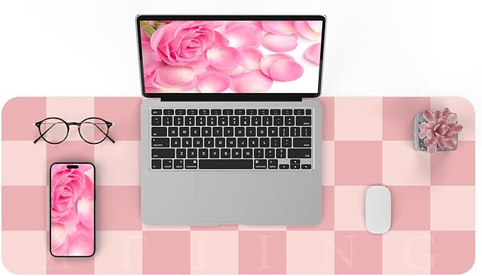 Non - Slip Pink Desk Mat, Waterproof PU Leather Protector, Large Blotter, Easy Clean Laptop Writing Mat for Work/Home/Decor (Pink 31.5" x 12") | Mouse Pads - TrueDesk
