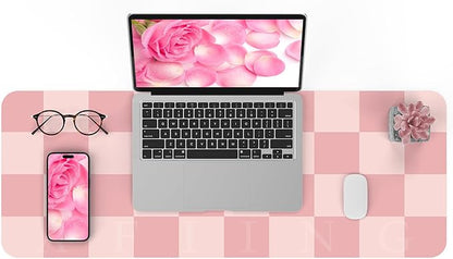 Non - Slip Pink Desk Mat, Waterproof PU Leather Protector, Large Blotter, Easy Clean Laptop Writing Mat for Work/Home/Decor (Pink 31.5" x 12") | Mouse Pads - TrueDesk
