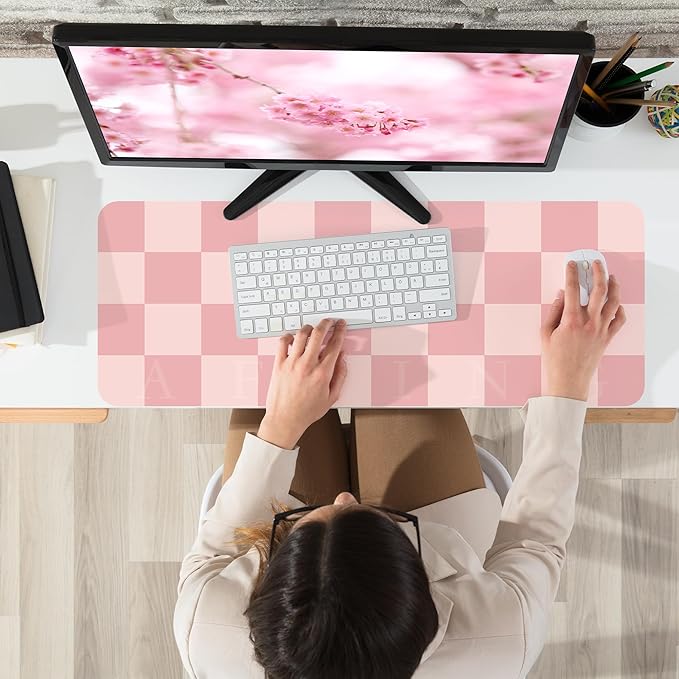 Non - Slip Pink Desk Mat, Waterproof PU Leather Protector, Large Blotter, Easy Clean Laptop Writing Mat for Work/Home/Decor (Pink 31.5" x 12") | Mouse Pads - TrueDesk