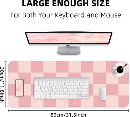 Non - Slip Pink Desk Mat, Waterproof PU Leather Protector, Large Blotter, Easy Clean Laptop Writing Mat for Work/Home/Decor (Pink 31.5" x 12") | Mouse Pads - TrueDesk