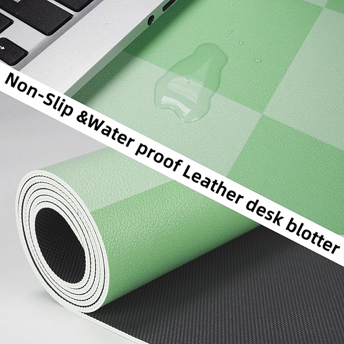 Non - Slip, Waterproof PU Leather Mouse Pad & Desk Blotter - Easy Clean Laptop Mat for Work/Home/Decor (31.5" x 12") (White Green, 31.5in*12in) | Desk Pads Blotters - TrueDesk
