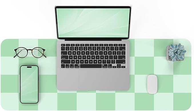 Non - Slip, Waterproof PU Leather Mouse Pad & Desk Blotter - Easy Clean Laptop Mat for Work/Home/Decor (31.5" x 12") (White Green, 31.5in*12in) | Desk Pads Blotters - TrueDesk